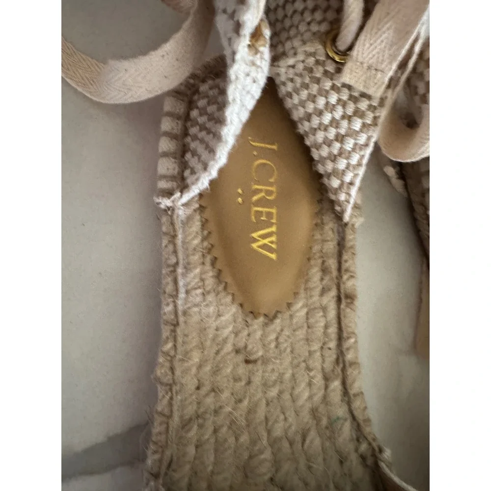J.Crew Womens Ankle Tie Espadrille Flats Linen Lace Up Sandal Beige 8.5